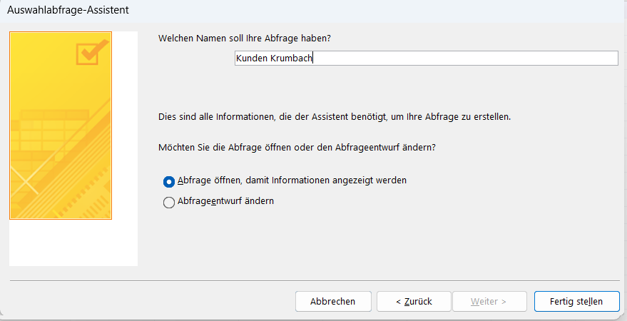 Erstellen Abfrage-Assistent