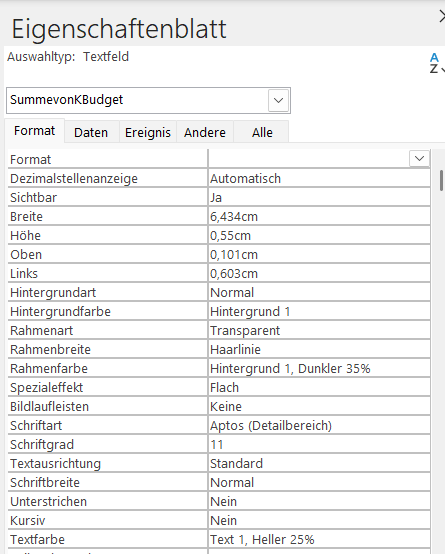 Eigenschaftsblatt